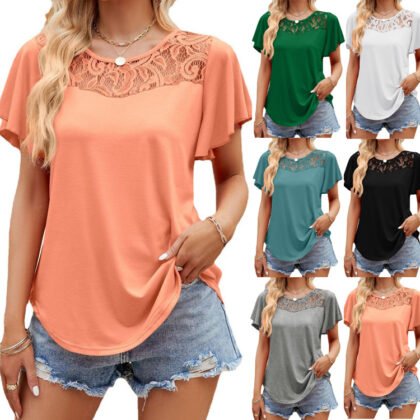 Summer Lace Patchwork Casual T-Shirt 2024